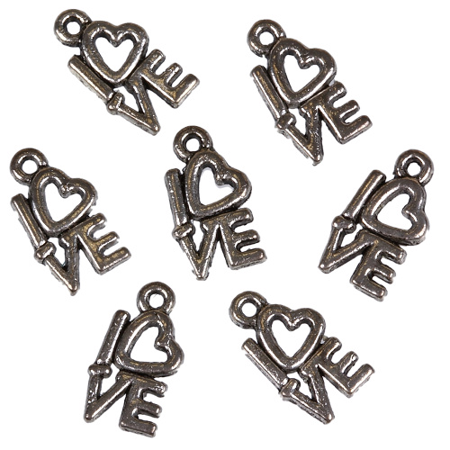 4x Metall Anhänger Love, antiksilber, Verbinder, Schmuck DIY - zum Schließen ins Bild klicken